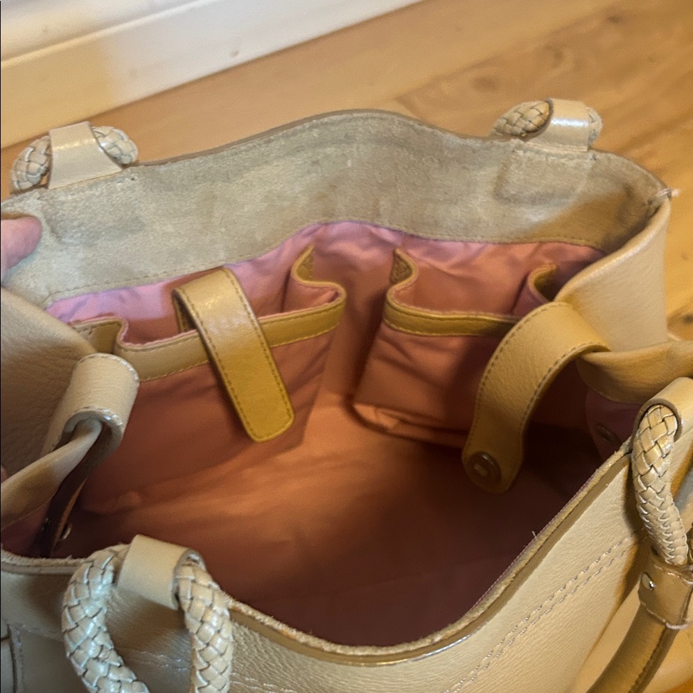 Cole Haan Chic Cream  Taupe Leather Tote Bag - Picture 3 of 8